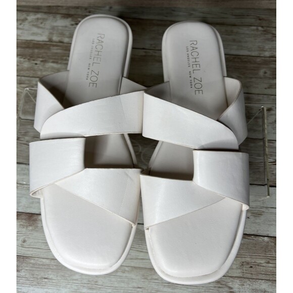 Rachel Zoe Women Sandals 7M Pale Pink/White Open Toe Slip On Block Heel - Picture 1 of 14